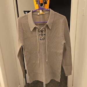 NWT Etcetera Lace-Up V-Neck Sweater in Beige